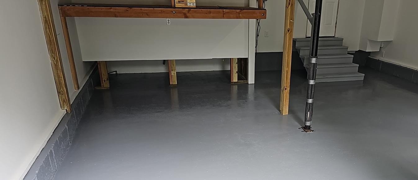 Freshly painted basement concrete floor